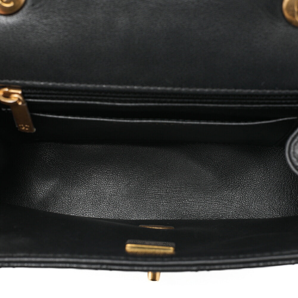CHANEL Chain Shoulder Bag Mini Matelasse 17cm Calfskin Single Flap Turn Lock Black Gold-Tone Hardware, Pre-Owned