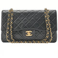 CHANEL Chain Shoulder Bag Matelasse Double Flap 25cm Lambskin Black Gold-Tone Hardware, Pre-Owned