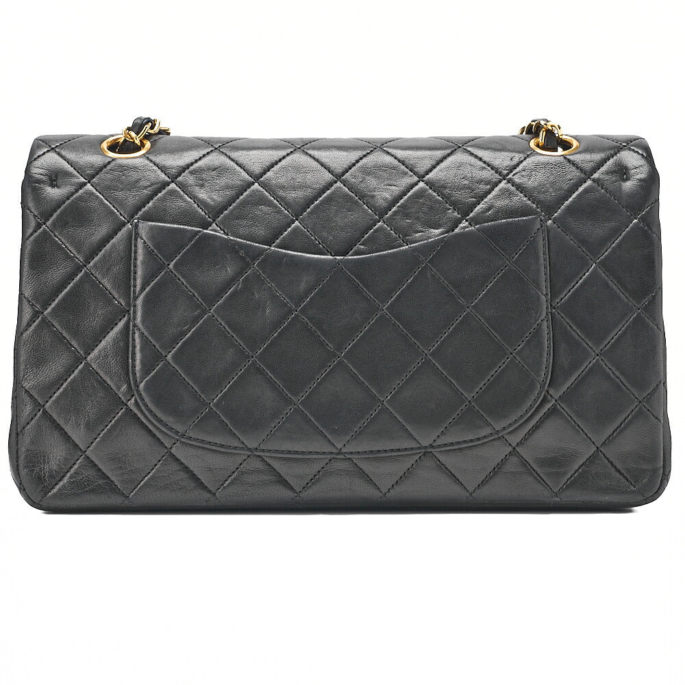 CHANEL Chain Shoulder Bag Matelasse Double Flap 25cm Lambskin Black Gold-Tone Hardware, Pre-Owned