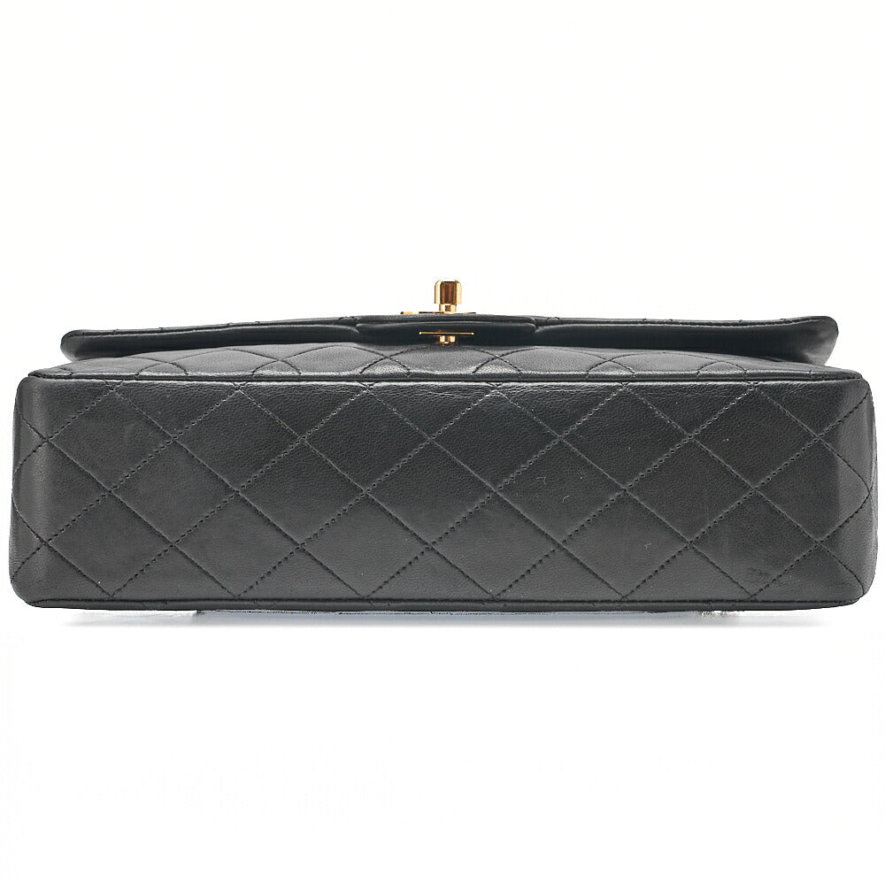 CHANEL Chain Shoulder Bag Matelasse Double Flap 25cm Lambskin Black Gold-Tone Hardware, Pre-Owned