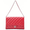 CHANEL Caviar Skin Matelasse Single Flap Chain Shoulder Red Silver-Tone Hardware, Pre-Owned