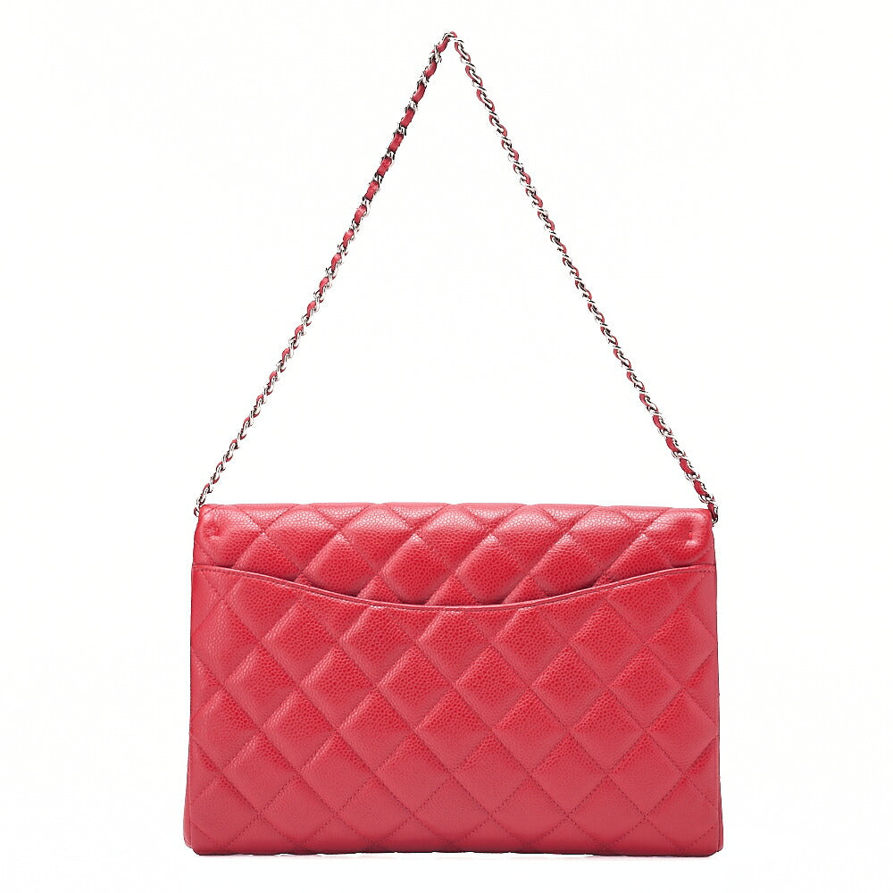 CHANEL Caviar Skin Matelasse Single Flap Chain Shoulder Red Silver-Tone Hardware, Pre-Owned