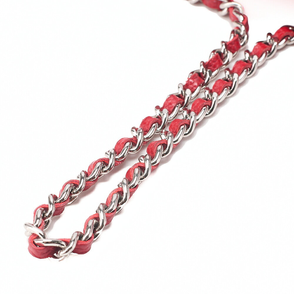 CHANEL Caviar Skin Matelasse Single Flap Chain Shoulder Red Silver-Tone Hardware, Pre-Owned