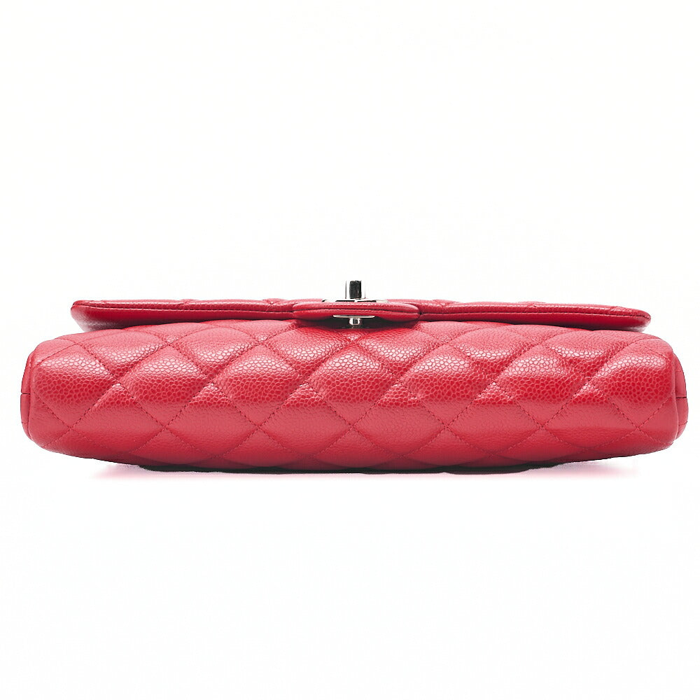 CHANEL Caviar Skin Matelasse Single Flap Chain Shoulder Red Silver-Tone Hardware, Pre-Owned