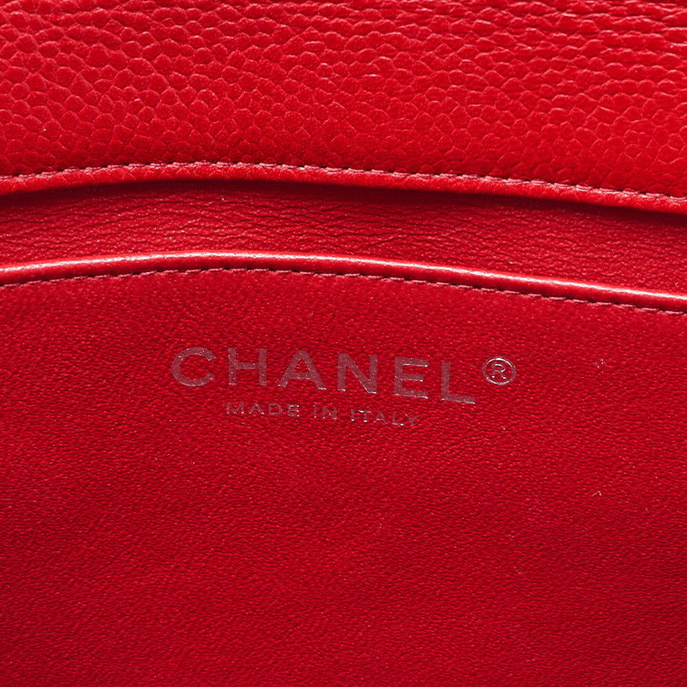 CHANEL Caviar Skin Matelasse Single Flap Chain Shoulder Red Silver-Tone Hardware, Pre-Owned