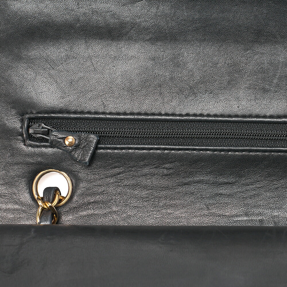 CHANEL Chain Shoulder Bag Matelasse Double Flap 25cm Lambskin Black Gold-Tone Hardware, Pre-Owned