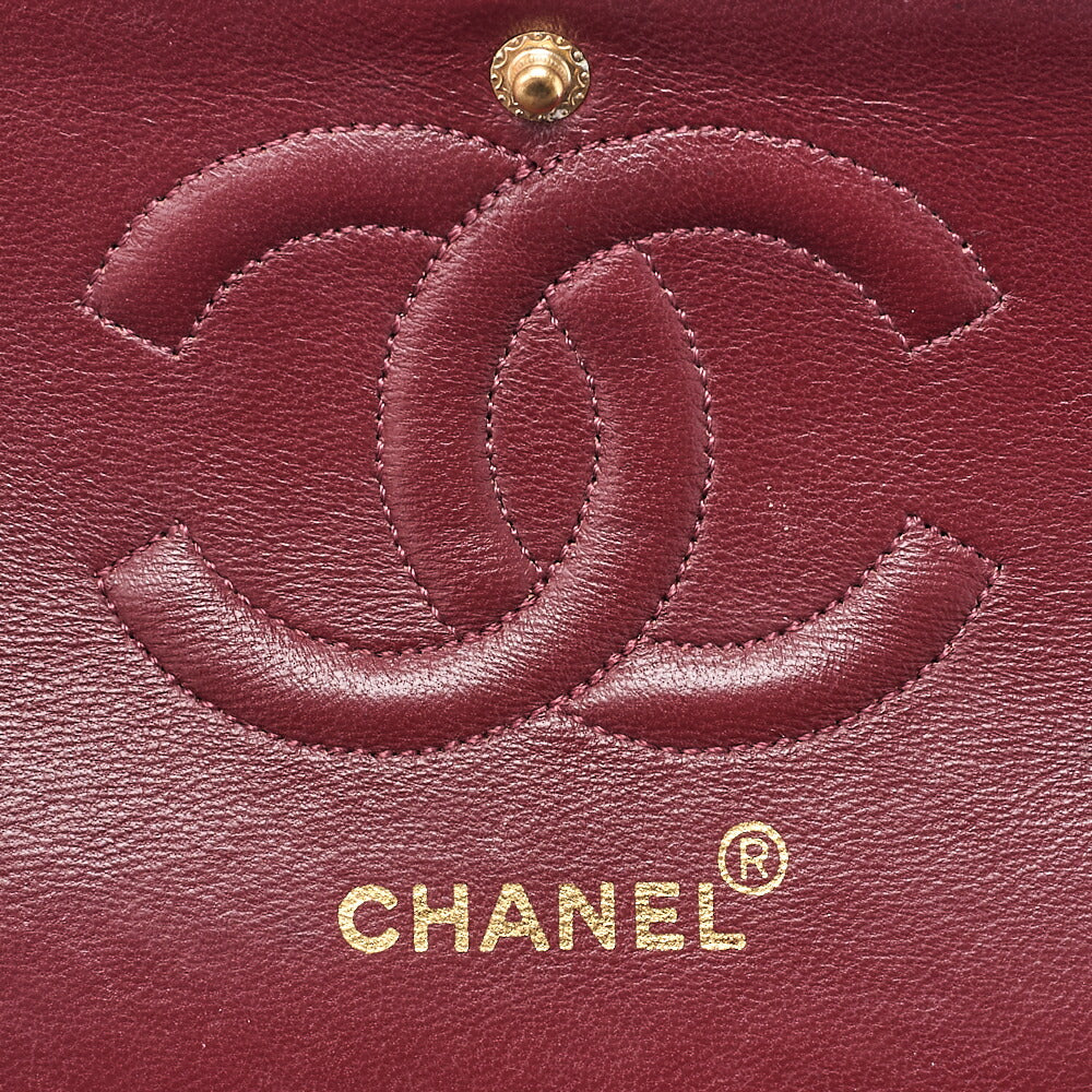 CHANEL Chain Shoulder Bag Matelasse Double Flap 25cm Lambskin Black Gold-Tone Hardware, Pre-Owned