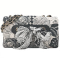 CHANEL Corduroy x Lambskin Camellia Line Chain Shoulder White x Black Gold-Tone Hardware, Pre-Owned