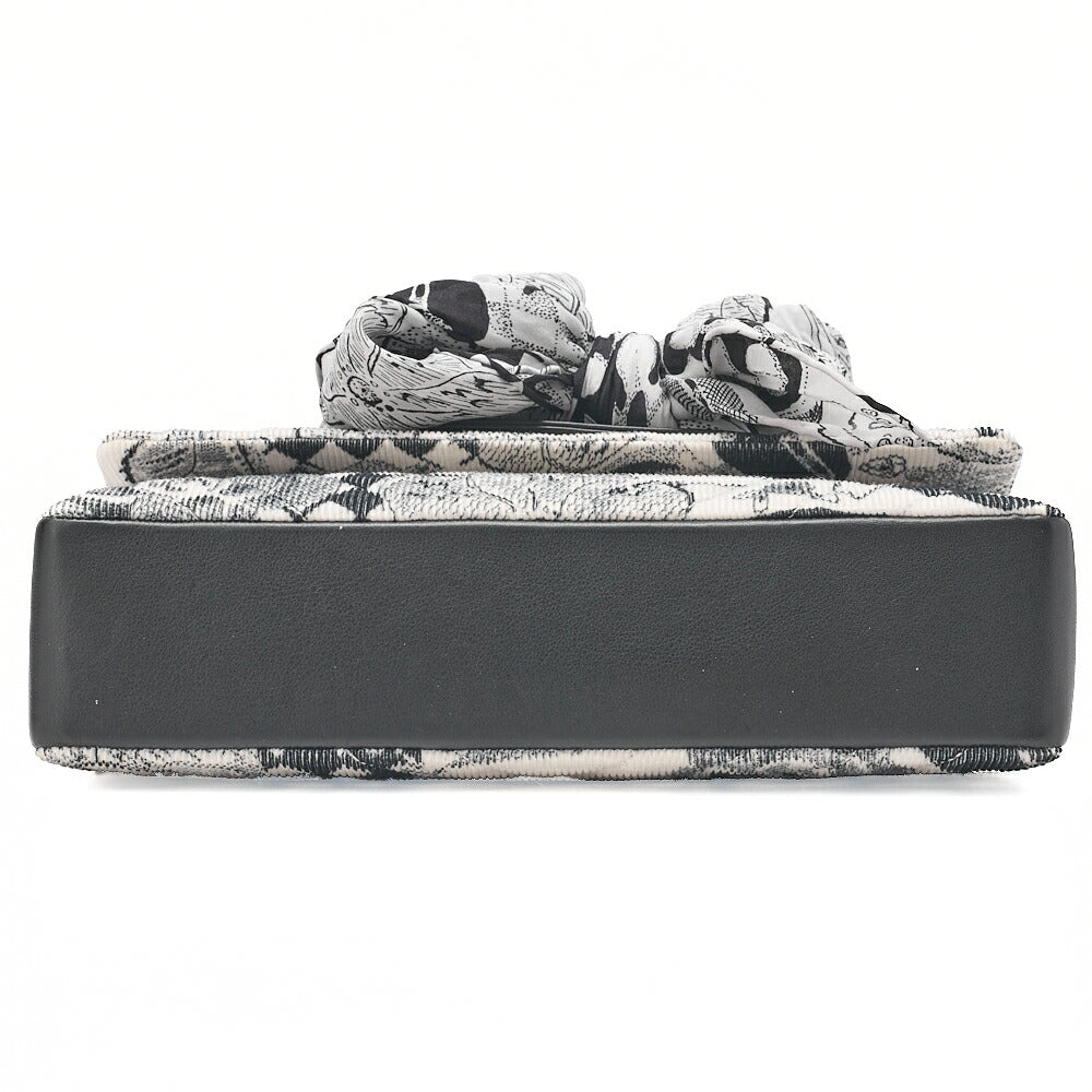 CHANEL Corduroy x Lambskin Camellia Line Chain Shoulder White x Black Gold-Tone Hardware, Pre-Owned