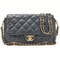 CHANEL Mini Matelasse Luxury Chain Shoulder Caviar Skin Navy Gold-Tone Hardware, Pre-Owned
