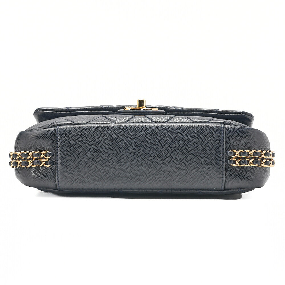 CHANEL Mini Matelasse Luxury Chain Shoulder Caviar Skin Navy Gold-Tone Hardware, Pre-Owned