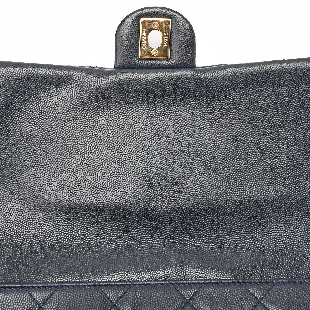 CHANEL Mini Matelasse Luxury Chain Shoulder Caviar Skin Navy Gold-Tone Hardware, Pre-Owned