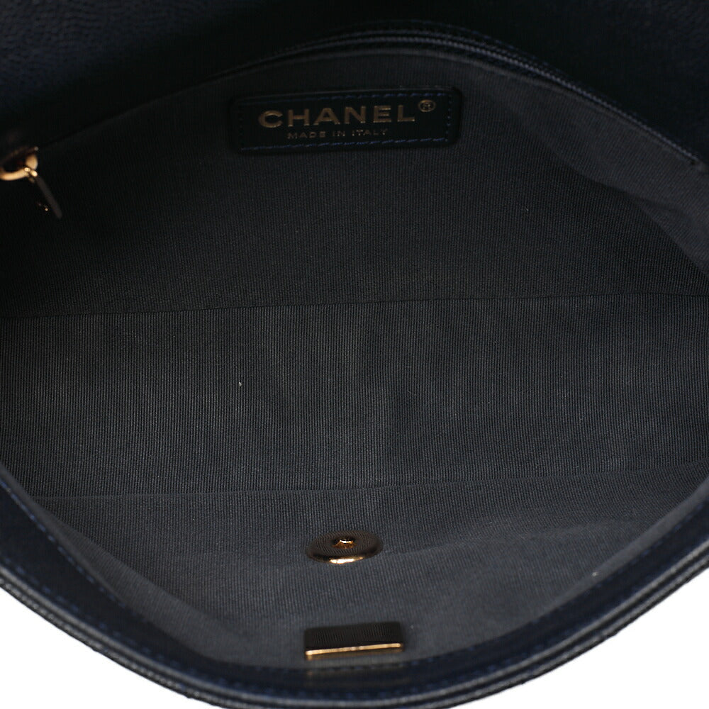 CHANEL Mini Matelasse Luxury Chain Shoulder Caviar Skin Navy Gold-Tone Hardware, Pre-Owned