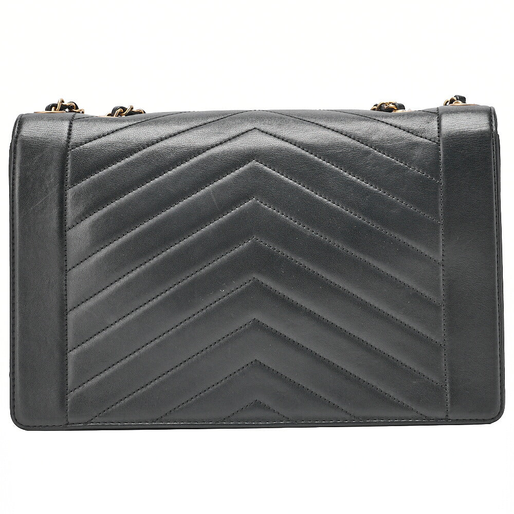 CHANEL Lambskin V-Stitch Chevron Chain Shoulder Turn Lock Black Gold-Tone Hardware, Pre-Owned