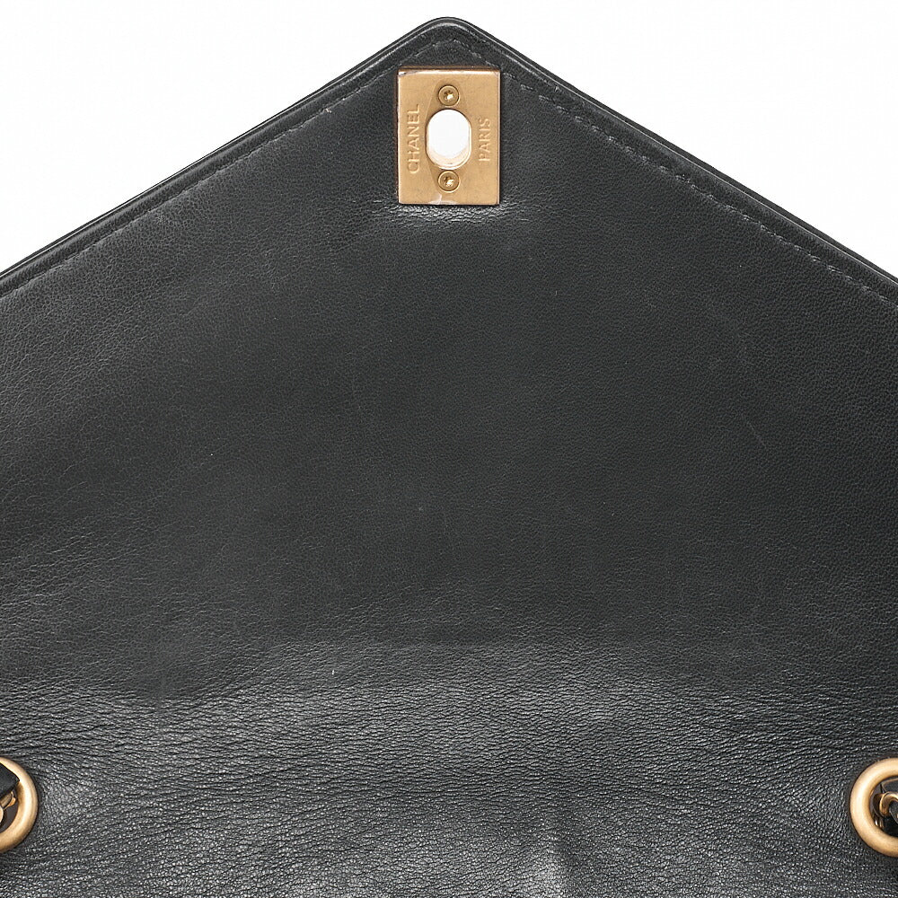 CHANEL Lambskin V-Stitch Chevron Chain Shoulder Turn Lock Black Gold-Tone Hardware, Pre-Owned