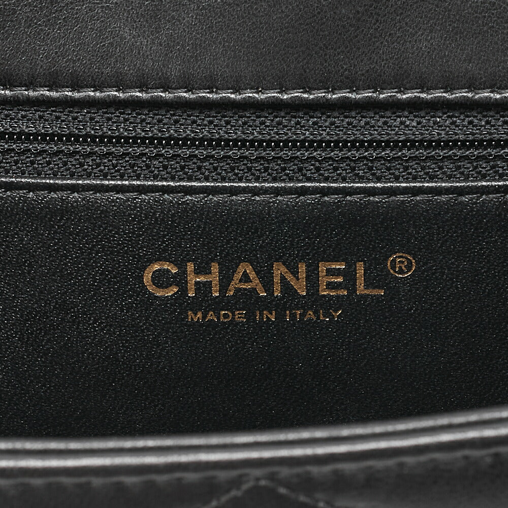CHANEL Lambskin V-Stitch Chevron Chain Shoulder Turn Lock Black Gold-Tone Hardware, Pre-Owned