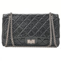 CHANEL 2.55 Chain Shoulder Bag Matelasse Double Flap Vintage Calf Black Silver-Tone Hardware, Pre-Owned