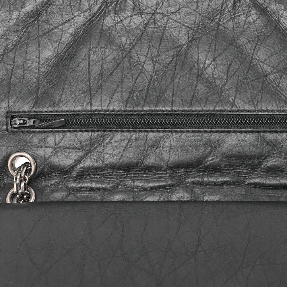 CHANEL 2.55 Chain Shoulder Bag Matelasse Double Flap Vintage Calf Black Silver-Tone Hardware, Pre-Owned