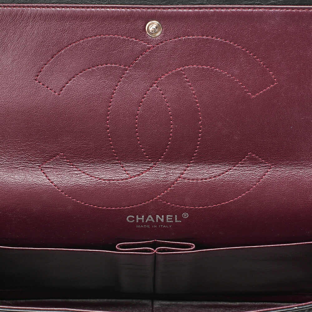 CHANEL 2.55 Chain Shoulder Bag Matelasse Double Flap Vintage Calf Black Silver-Tone Hardware, Pre-Owned