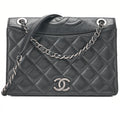 CHANEL Vintage Calf Matelasse Top Coco Mark Full Flap Chain Shoulder Black Silver-Tone Hardware, Pre-Owned