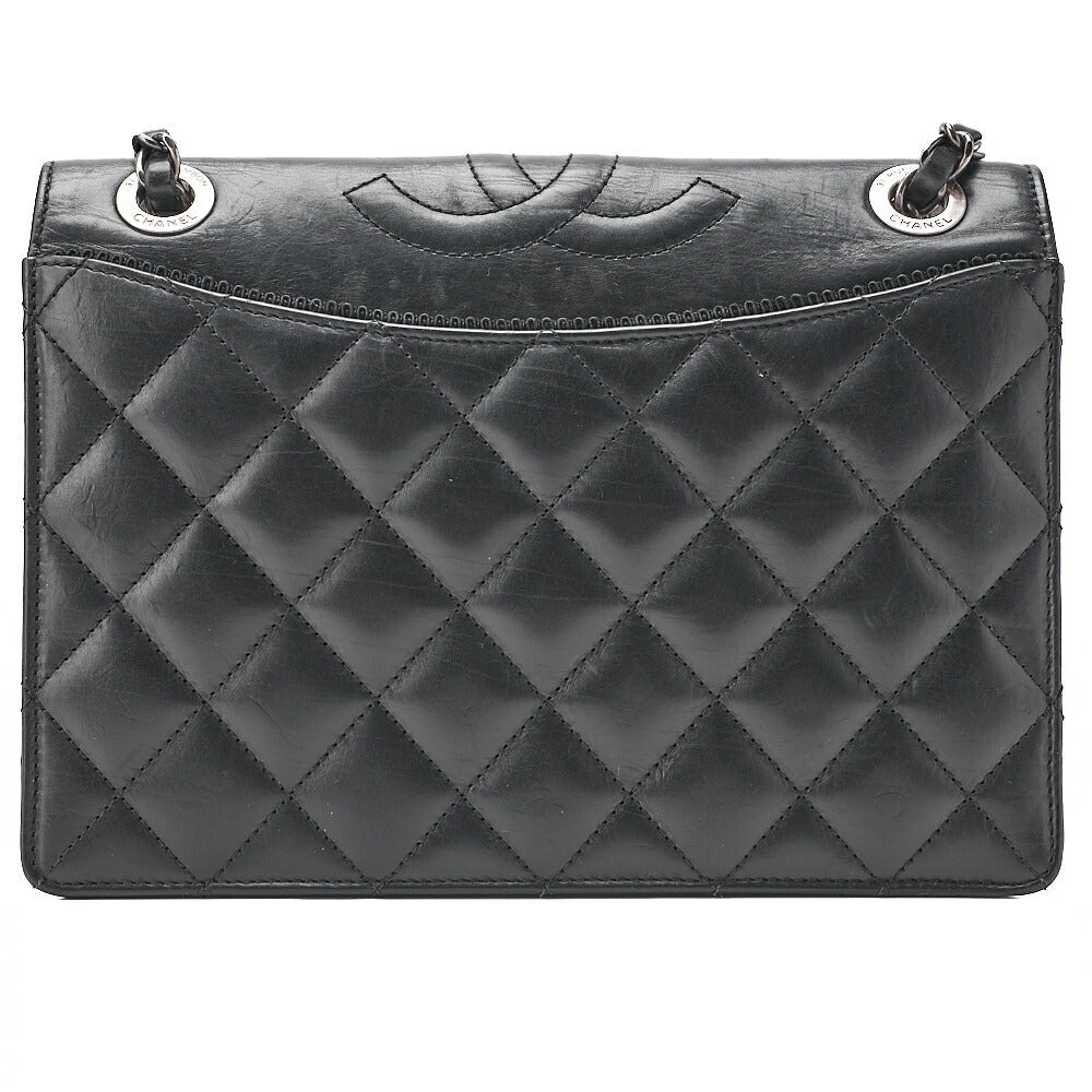 CHANEL Vintage Calf Matelasse Top Coco Mark Full Flap Chain Shoulder Black Silver-Tone Hardware, Pre-Owned