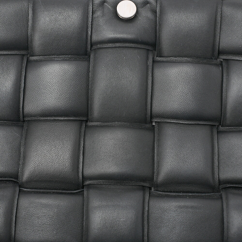 BOTTEGA VENETA Bottega Intrecciato Lambskin Padded Cassette Shoulder Bag Black Silver-Tone Hardware, Pre-Owned