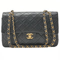 CHANEL Lambskin Matelasse Double Flap 25cm Chain Shoulder Black Gold-Tone Hardware, Pre-Owned