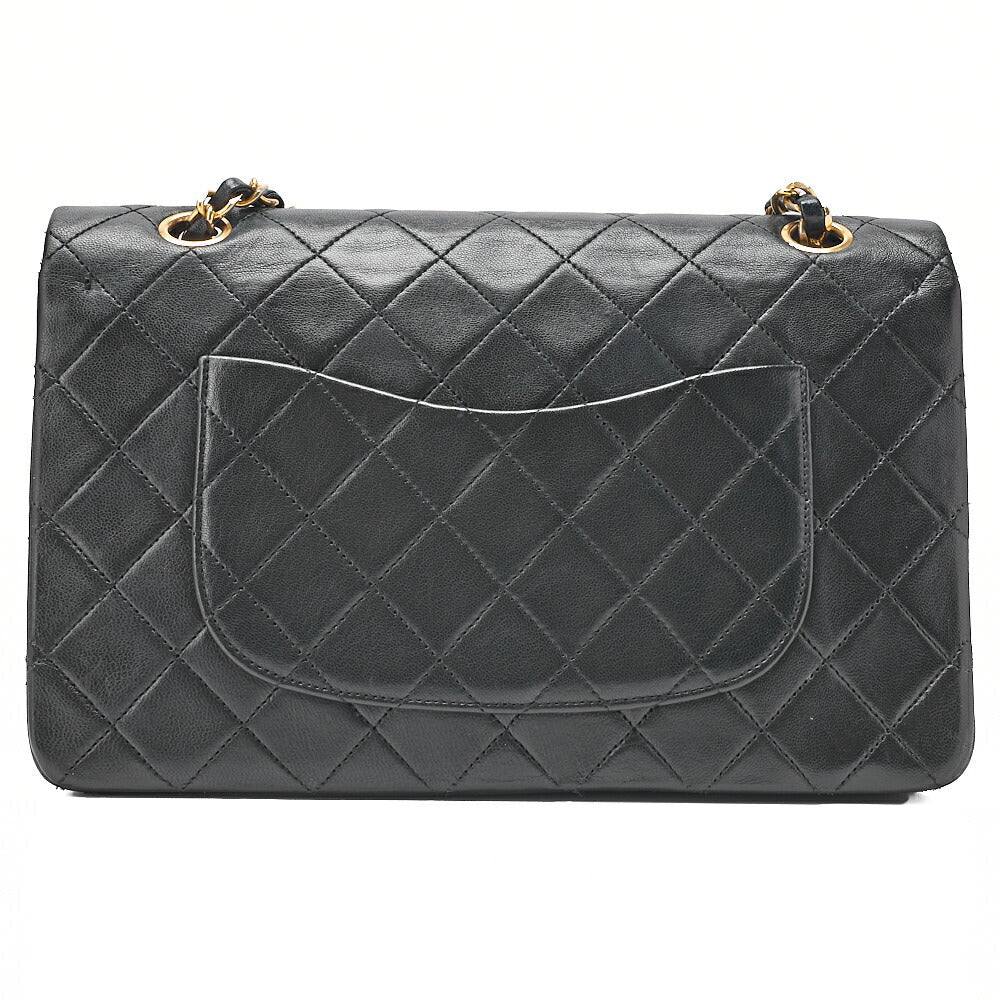 CHANEL Lambskin Matelasse Double Flap 25cm Chain Shoulder Black Gold-Tone Hardware, Pre-Owned