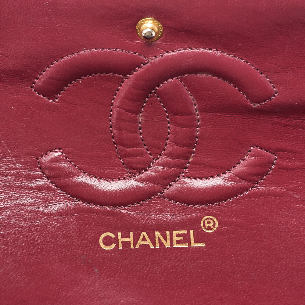 CHANEL Lambskin Matelasse Double Flap 25cm Chain Shoulder Black Gold-Tone Hardware, Pre-Owned