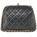 CHANEL Lambskin Matelasse Coco Mark Kiss Clasp Chain Shoulder Black Gold-Tone Hardware, Pre-Owned