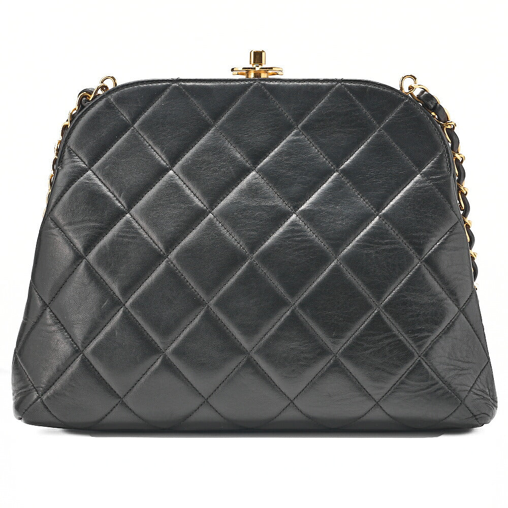 CHANEL Lambskin Matelasse Coco Mark Kiss Clasp Chain Shoulder Black Gold-Tone Hardware, Pre-Owned