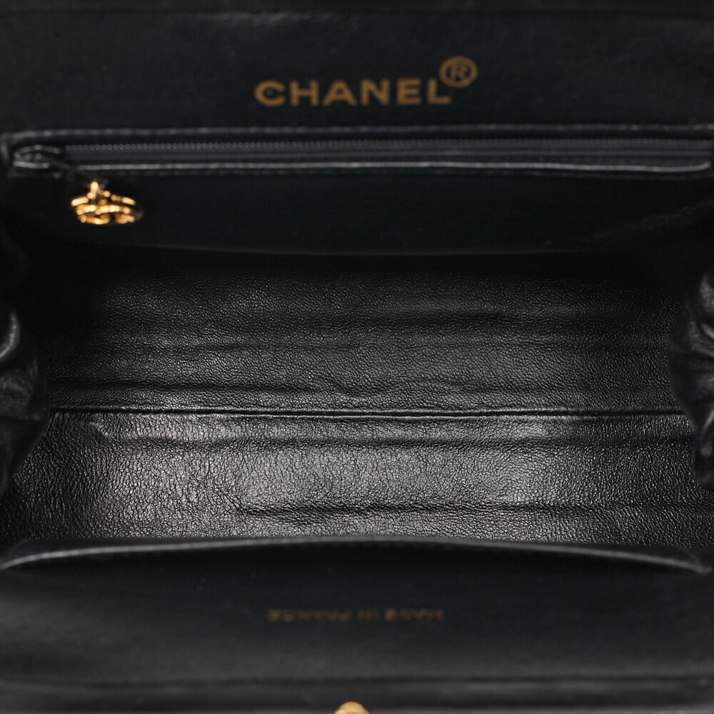CHANEL Lambskin Matelasse Coco Mark Kiss Clasp Chain Shoulder Black Gold-Tone Hardware, Pre-Owned