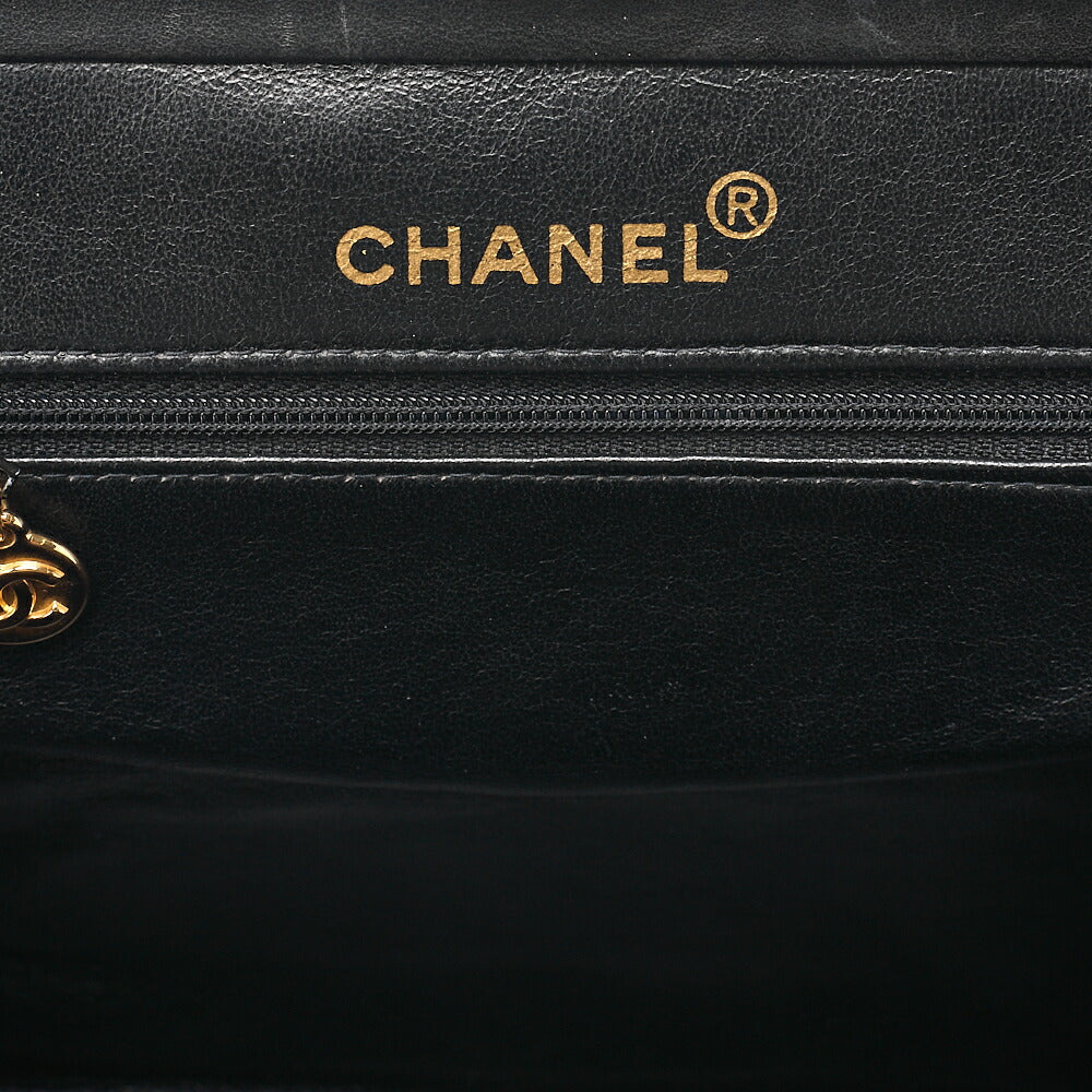 CHANEL Lambskin Matelasse Coco Mark Kiss Clasp Chain Shoulder Black Gold-Tone Hardware, Pre-Owned