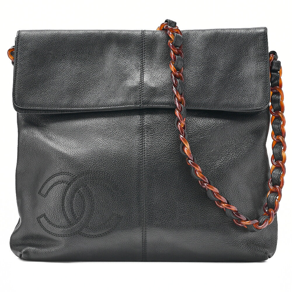 CHANEL Tote Bag Coco Mark Tortoiseshell Pattern Caviar Skin Black Gold-Tone Hardware, Pre-Owned