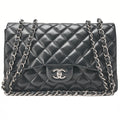 CHANEL Deka Matelasse 30 Turn Lock Chain Shoulder Bag Lambskin Black Silver-Tone Hardware, Pre-Owned