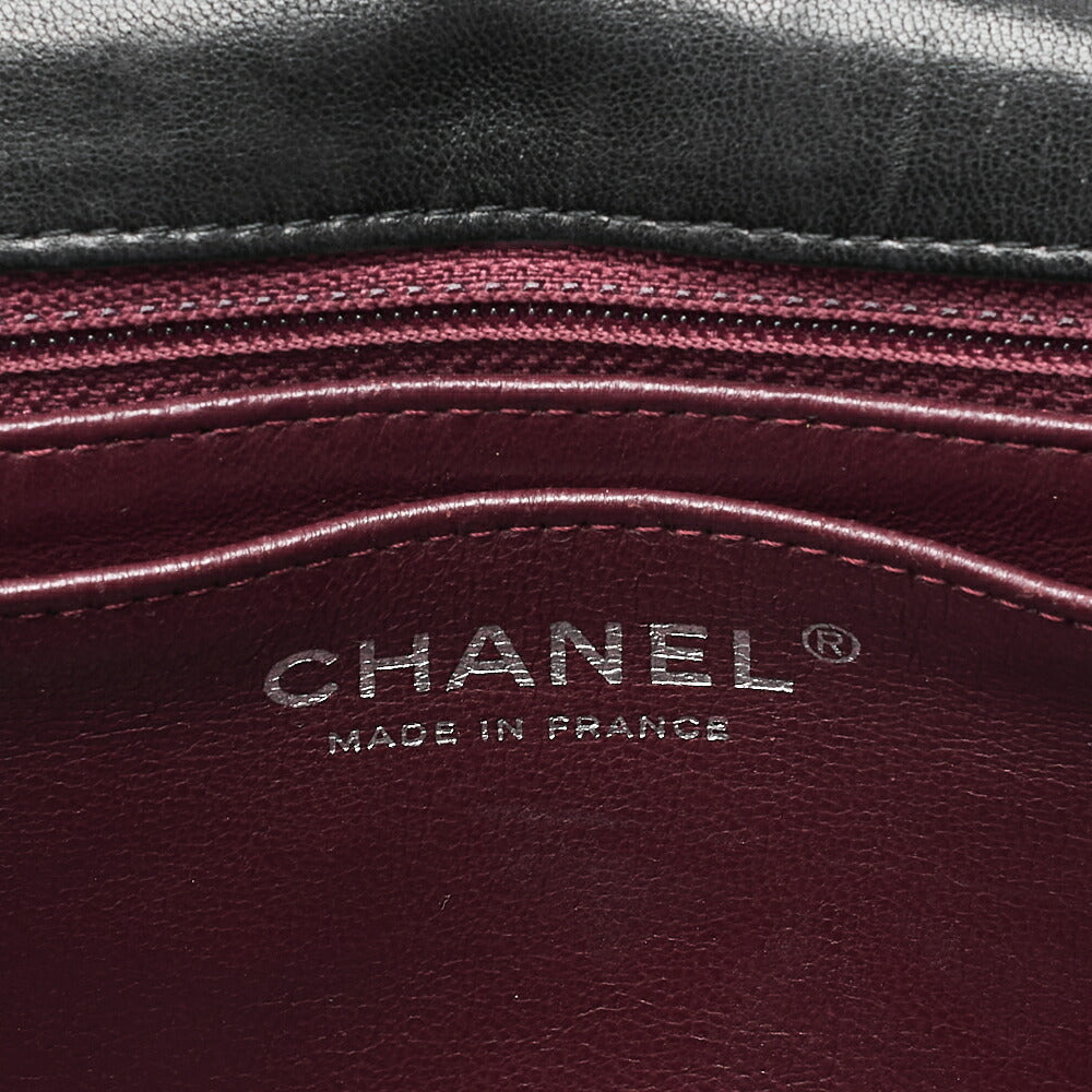 CHANEL Deka Matelasse 30 Turn Lock Chain Shoulder Bag Lambskin Black Silver-Tone Hardware, Pre-Owned