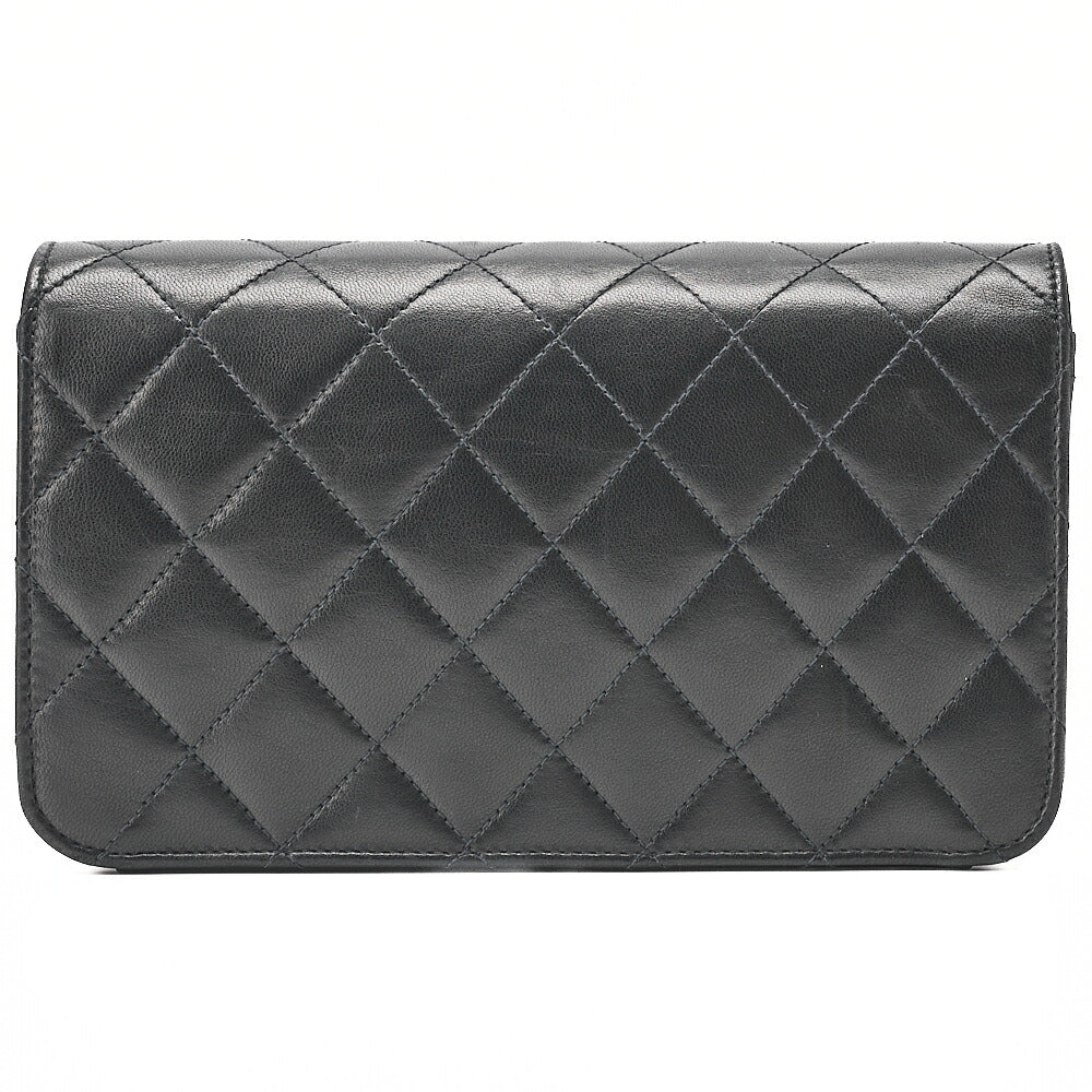 CHANEL Lambskin Matelasse Full Flap 19cm Push Lock Chain Shoulder Black Gold-Tone Hardware, Pre-Owned