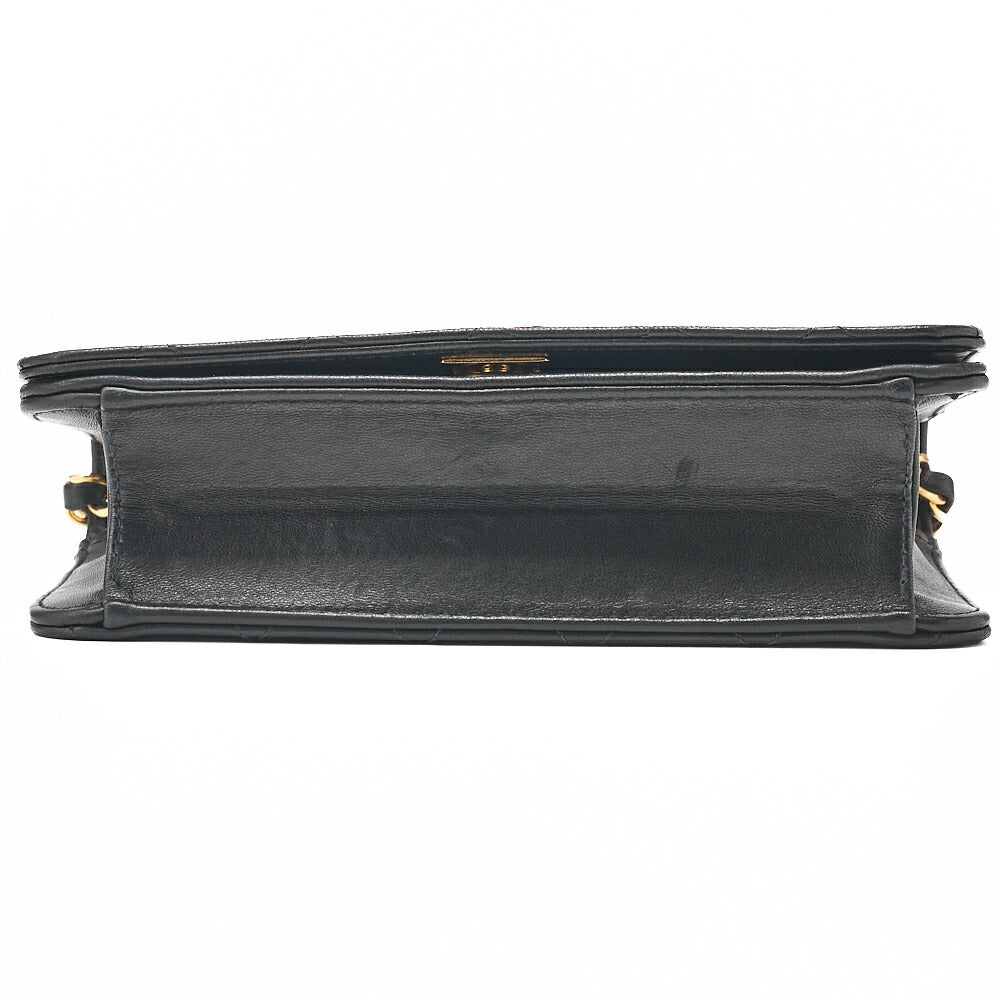 CHANEL Lambskin Matelasse Full Flap 19cm Push Lock Chain Shoulder Black Gold-Tone Hardware, Pre-Owned