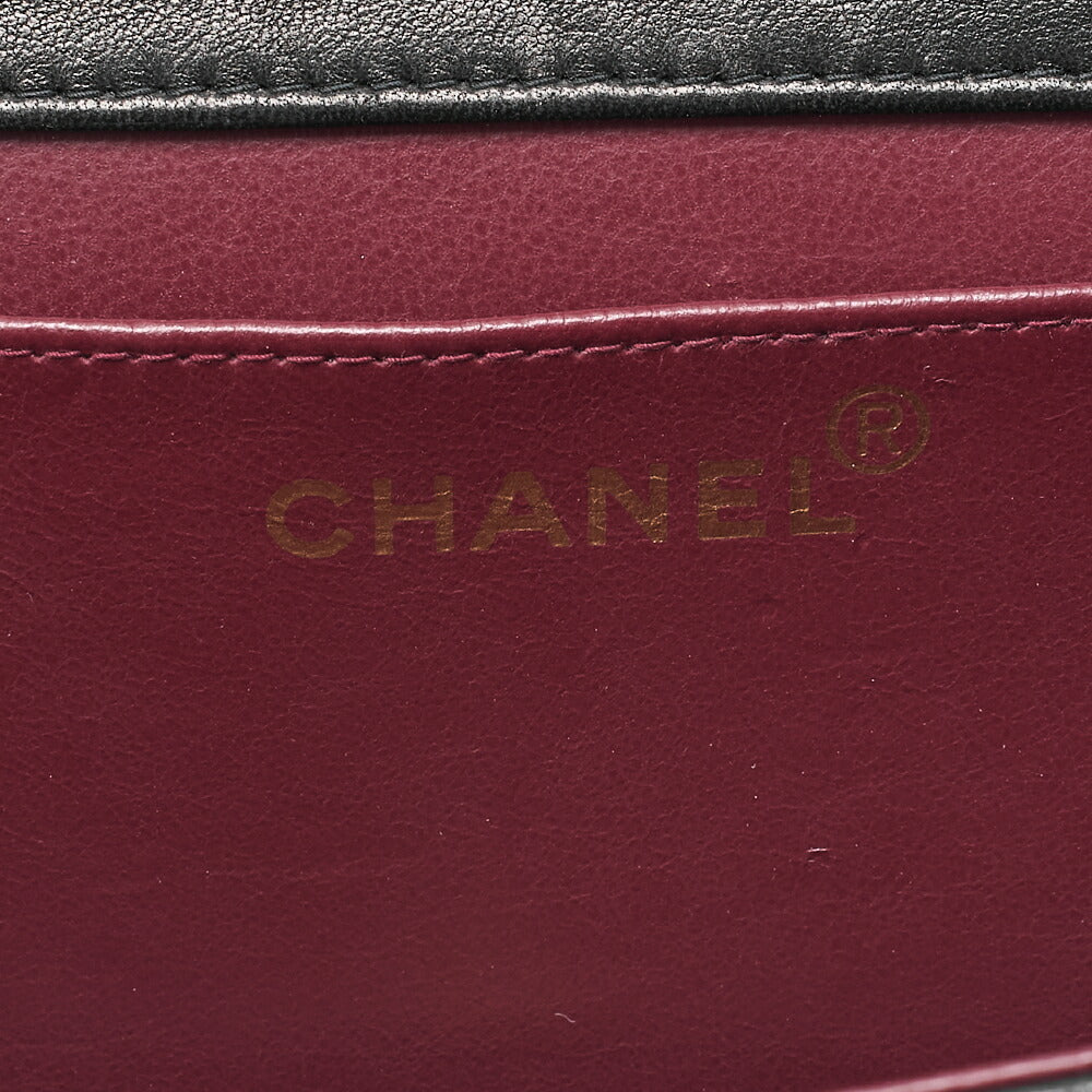 CHANEL Lambskin Matelasse Full Flap 19cm Push Lock Chain Shoulder Black Gold-Tone Hardware, Pre-Owned