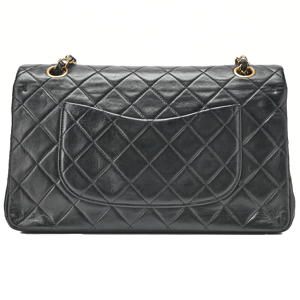 CHANEL Lambskin Matelasse Double Flap 25cm Chain Shoulder Black Gold-Tone Hardware, Pre-Owned