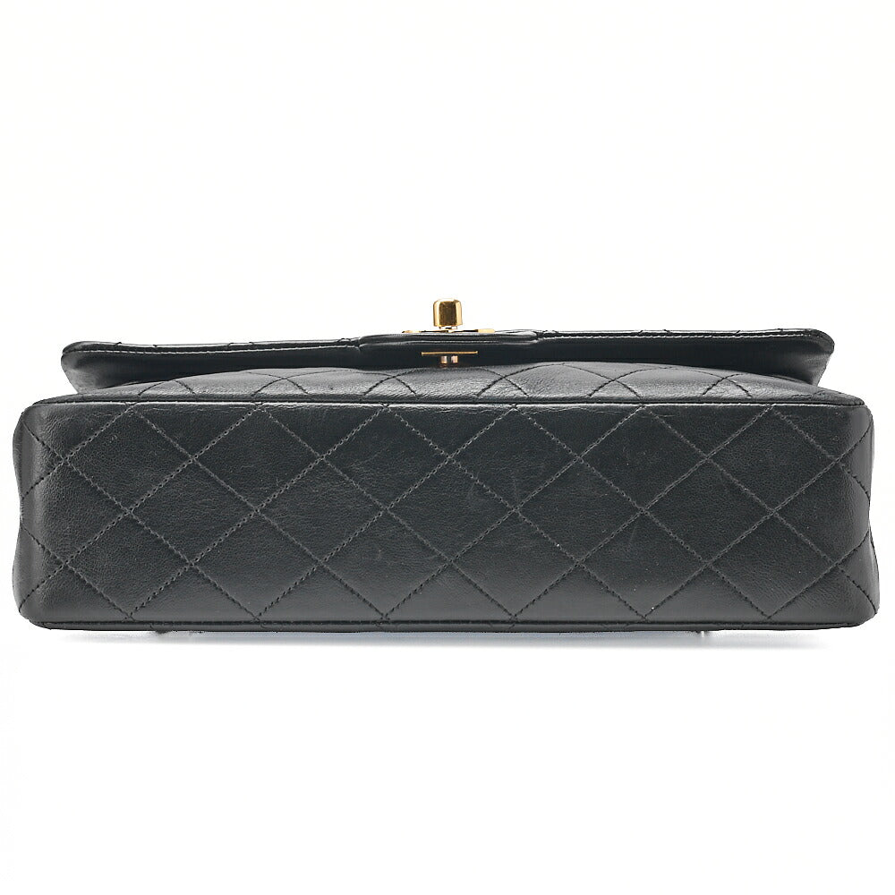 CHANEL Lambskin Matelasse Double Flap 25cm Chain Shoulder Black Gold-Tone Hardware, Pre-Owned