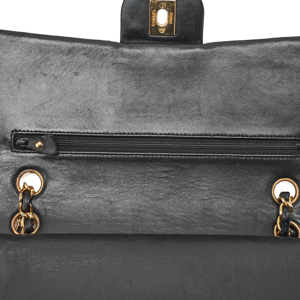 CHANEL Lambskin Matelasse Double Flap 25cm Chain Shoulder Black Gold-Tone Hardware, Pre-Owned