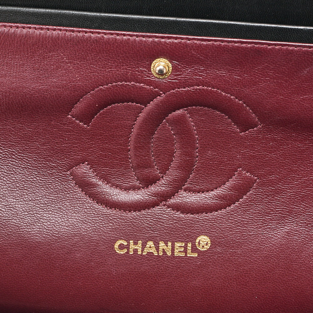 CHANEL Lambskin Matelasse Double Flap 25cm Chain Shoulder Black Gold-Tone Hardware, Pre-Owned