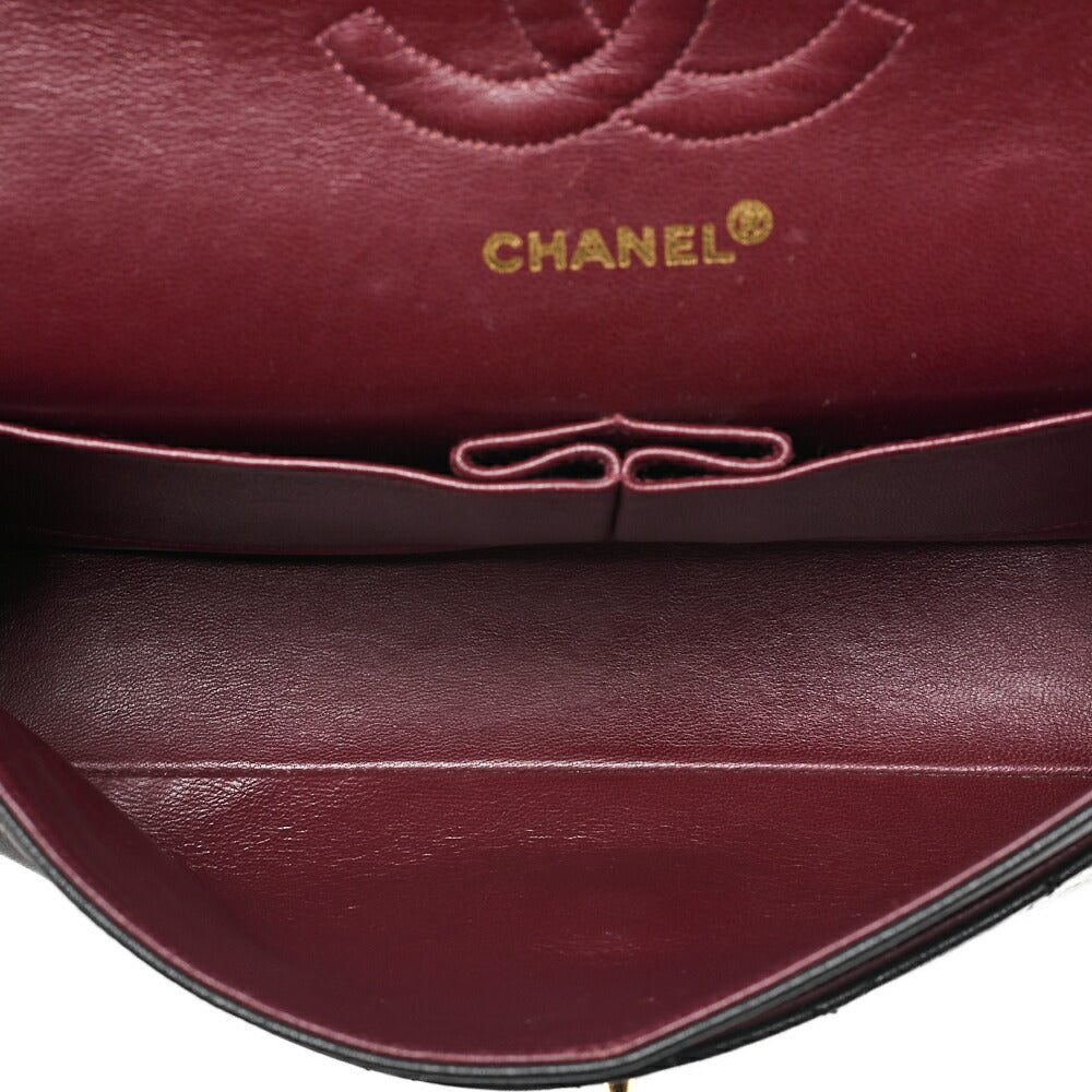 CHANEL Lambskin Matelasse Double Flap 25cm Chain Shoulder Black Gold-Tone Hardware, Pre-Owned