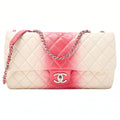 CHANEL Che Shoulder Bag Matelasse Caviar Skin Single Flap Bicolor White x Red Silver-Tone Hardware, Pre-Owned