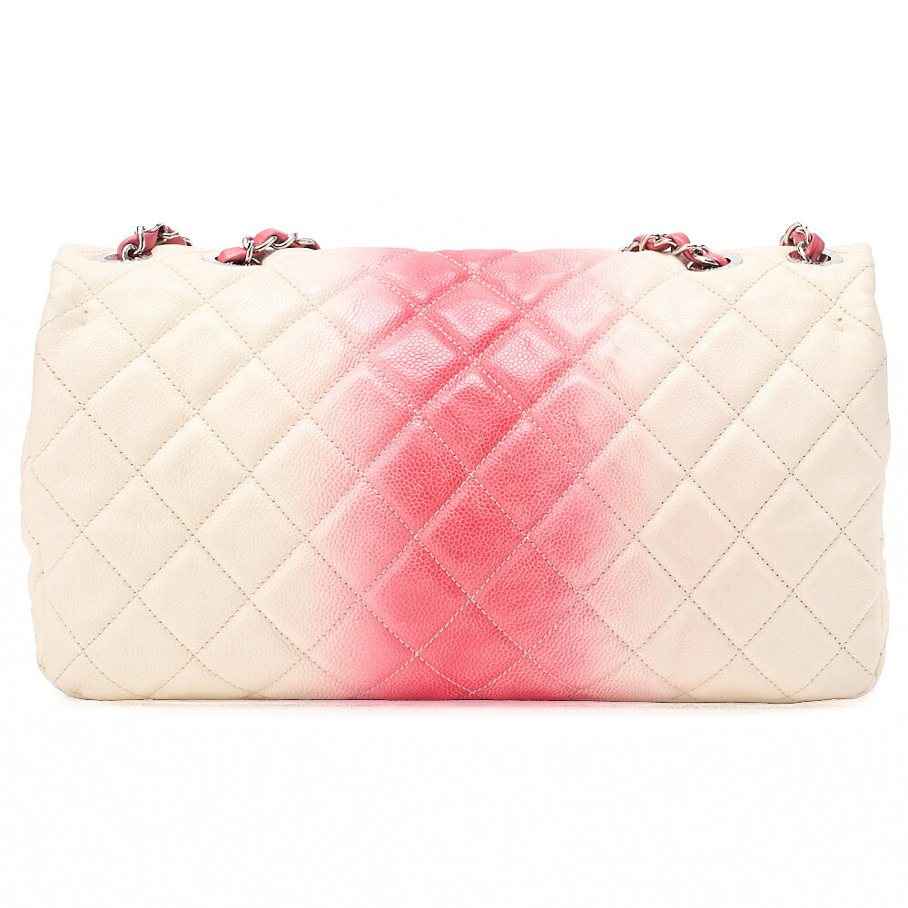 CHANEL Che Shoulder Bag Matelasse Caviar Skin Single Flap Bicolor White x Red Silver-Tone Hardware, Pre-Owned