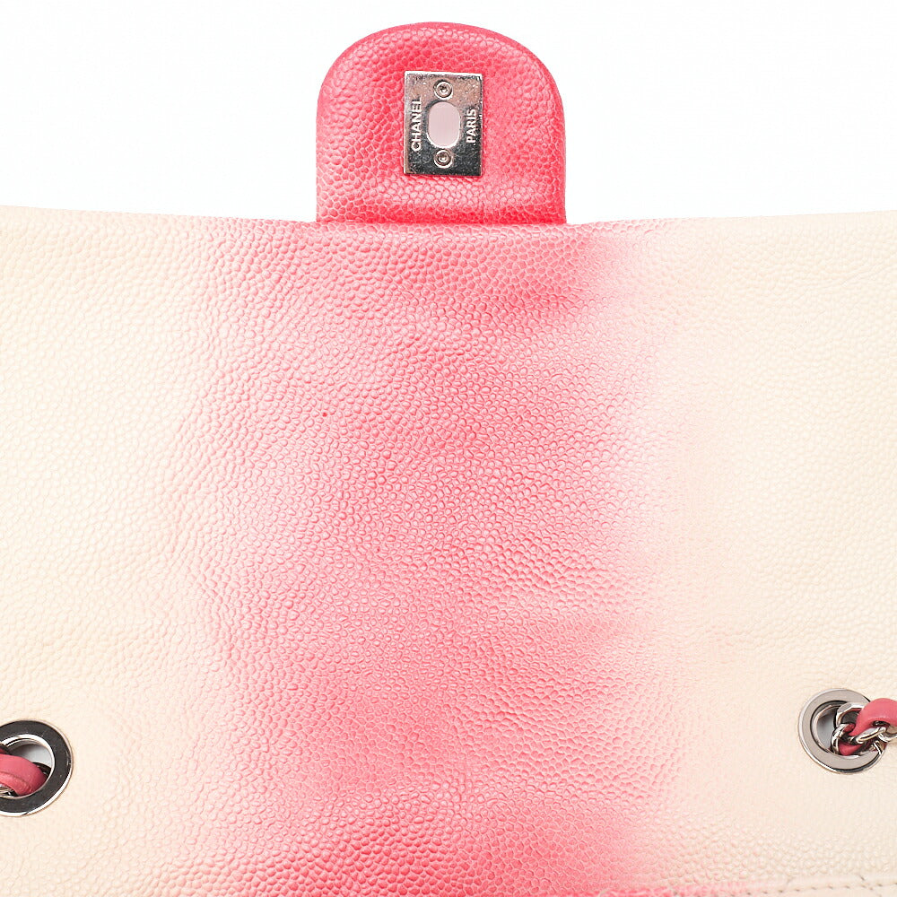 CHANEL Che Shoulder Bag Matelasse Caviar Skin Single Flap Bicolor White x Red Silver-Tone Hardware, Pre-Owned