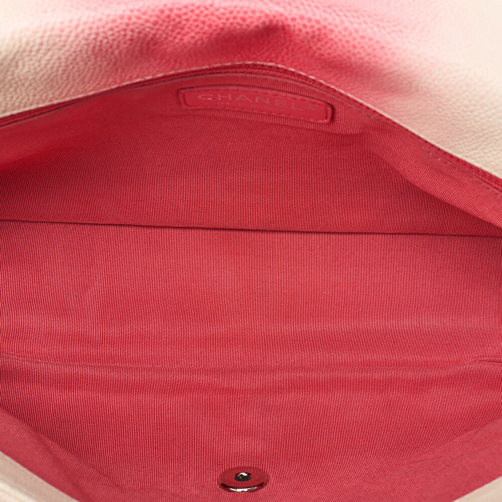 CHANEL Che Shoulder Bag Matelasse Caviar Skin Single Flap Bicolor White x Red Silver-Tone Hardware, Pre-Owned