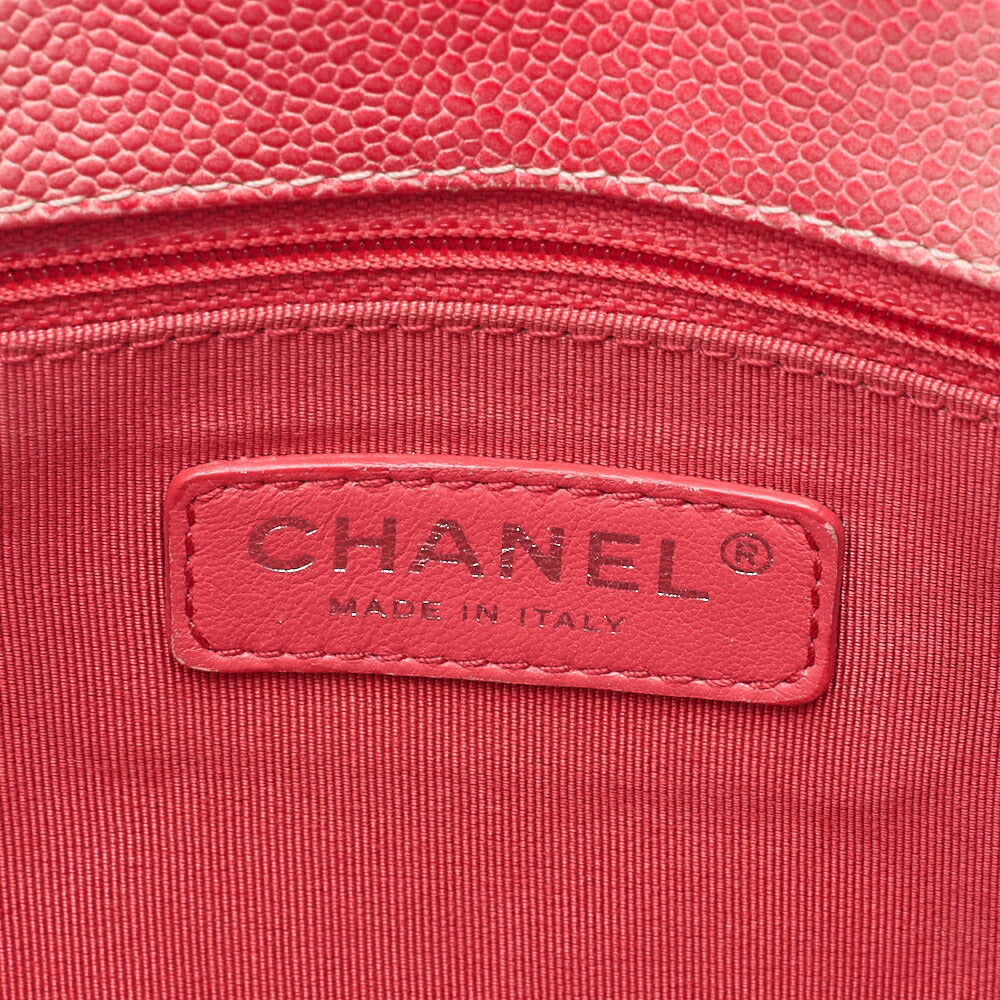 CHANEL Che Shoulder Bag Matelasse Caviar Skin Single Flap Bicolor White x Red Silver-Tone Hardware, Pre-Owned