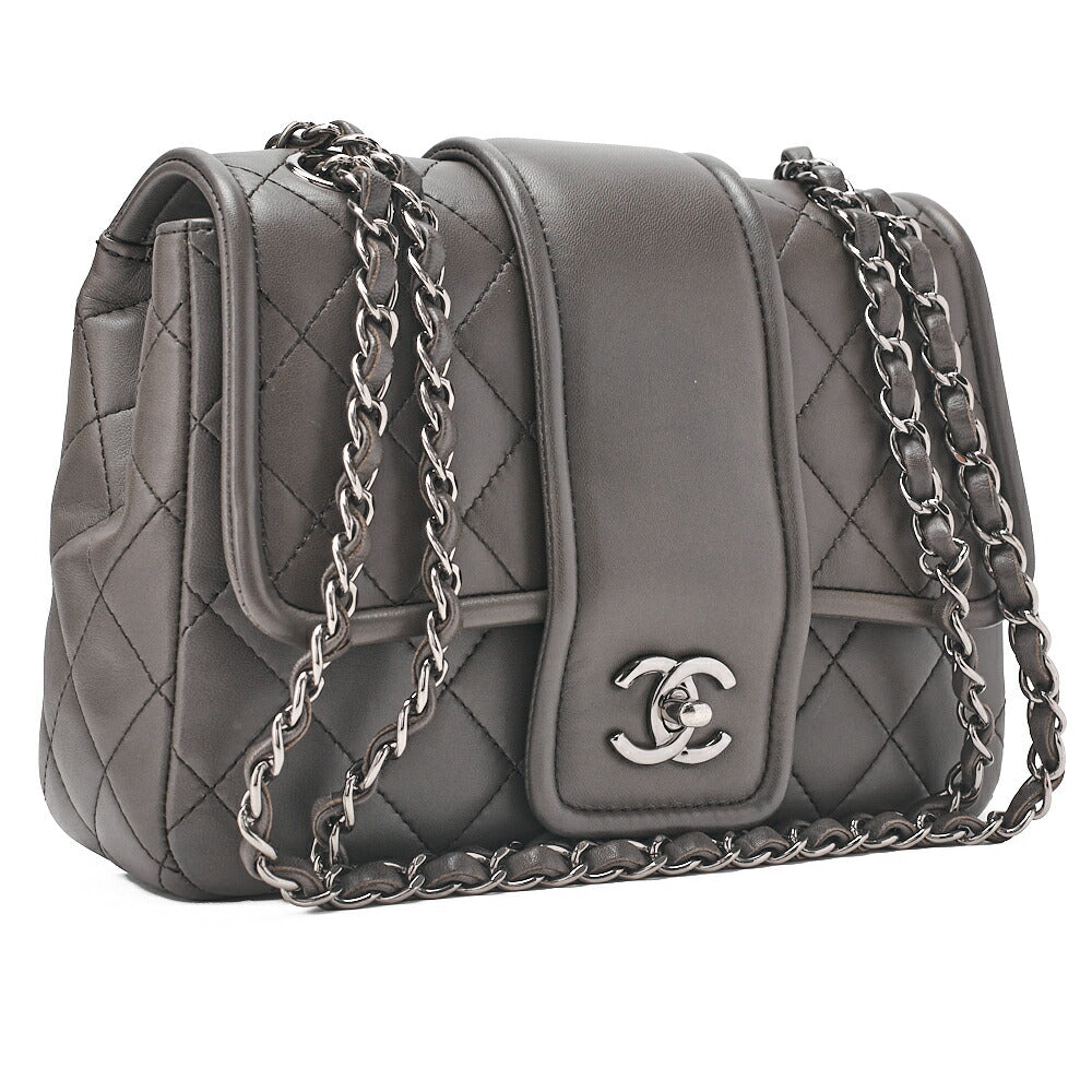 CHANEL Chanel Matelasse Lambskin Turn Lock Single Chain Shoulder Khaki Silver-Tone Hardware, Pre-Owned